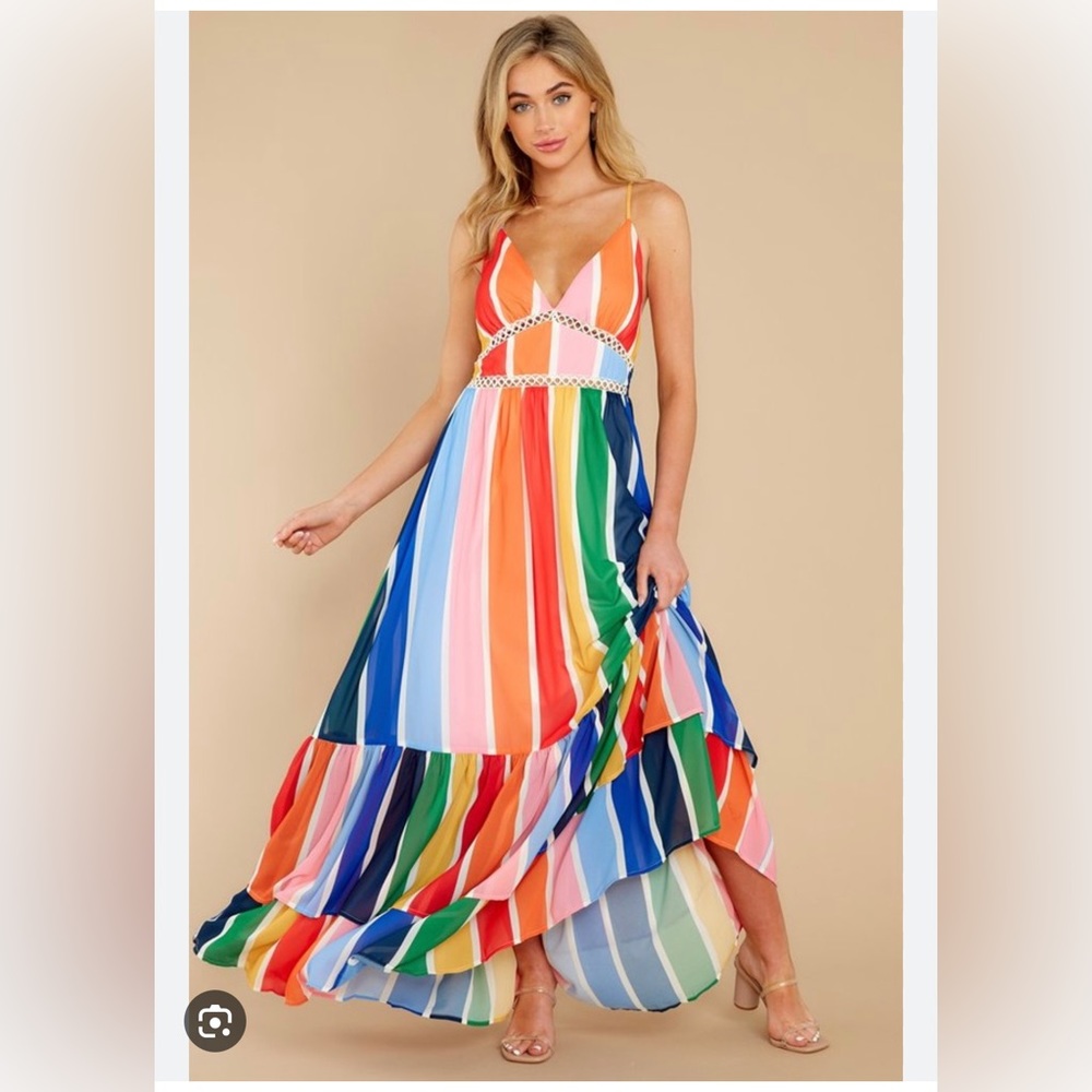 New Ambition Blue Multi Rainbow Print Maxi Dress
MEDIUM / Rainbow